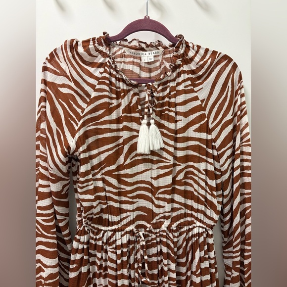 Veronica Beard Danica Tasseled Gathered Animal Print Mini Dress Size S - Picture 5 of 12